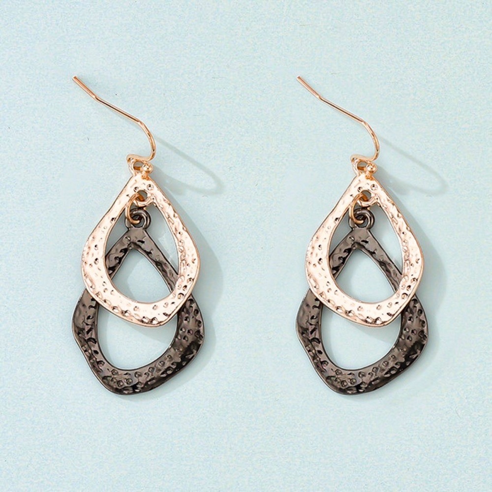 Any 2/$20! Black/Rose Gold Geometric Drop Earrings - Picture 2 of 6